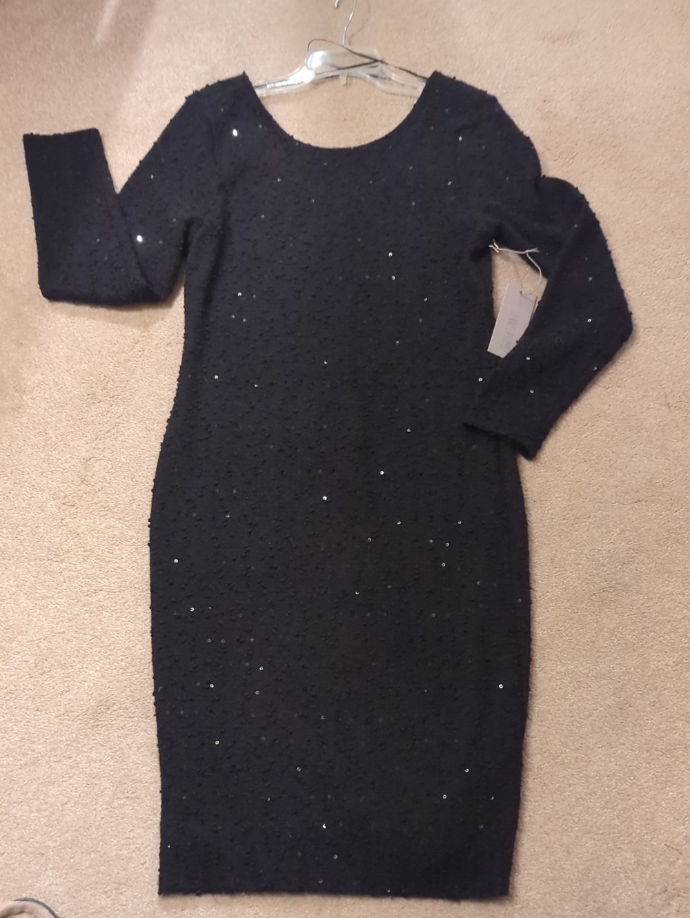 Jennifer Lopez Black Nubby Sequin Long Sleeve Sheath Dress